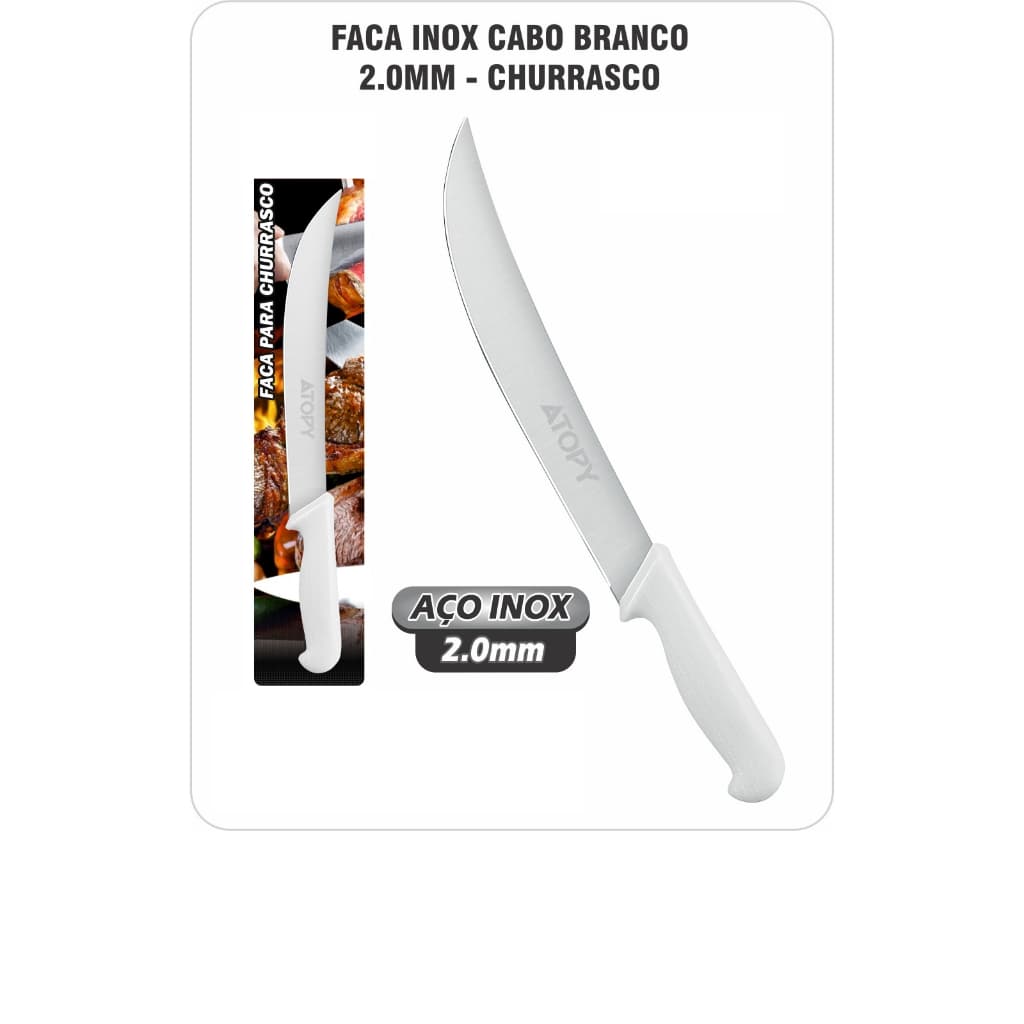 Faca Churrasco Aço Inox Carne e Cozinha  Açougueiro Cabo Branco