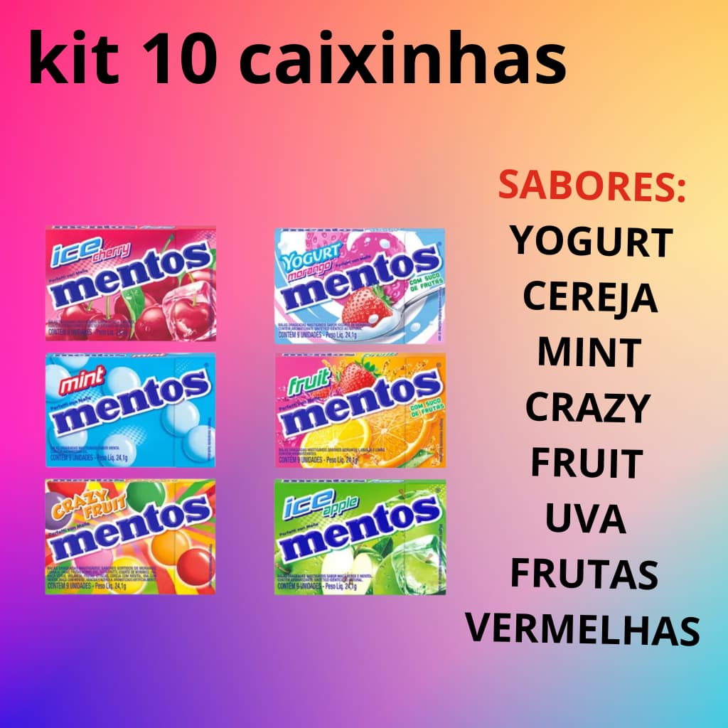 Kit 10 Caixinhas de Bala Mentos Slim Box - Sabores Variados