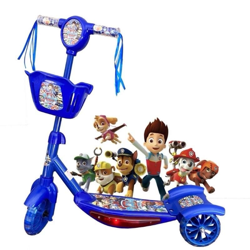 Patinete Musical 3 Rodas Cestas e Luzes Patrulha Canina Vingador Homem Aranha Lol Frozen