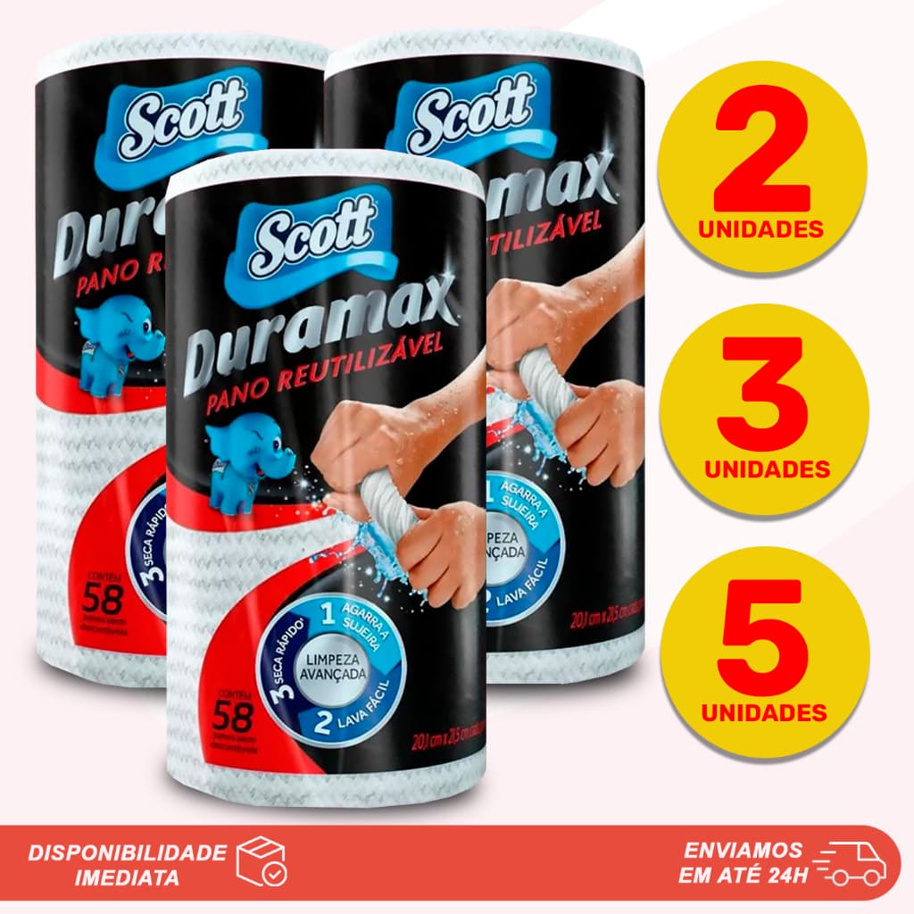Kit Panos Duramax Scott Branco 21x22cm - Reutilizável Toalha Lavável Picotado Multiuso