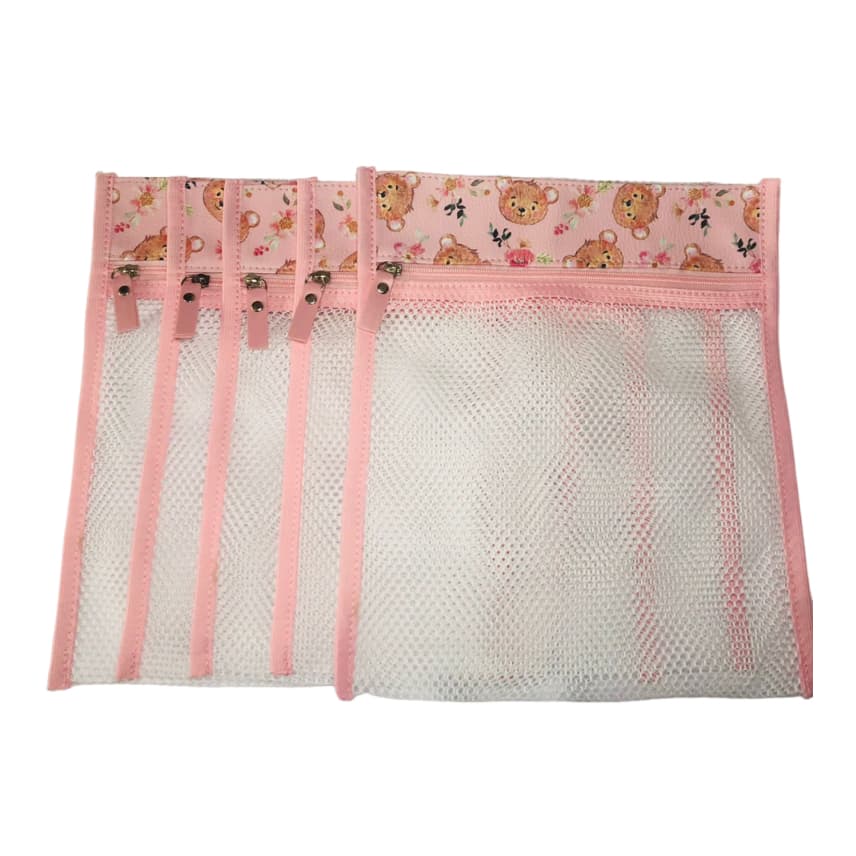 Saquinho Organizador Maternidade Viagem Mala Bebê Ursinho Rosa Kit 3 Peças