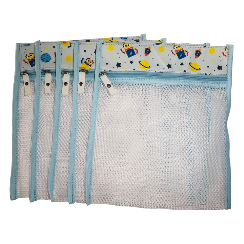 Saquinho Organizador Maternidade Viagem Mala Bebê Foguete Azul Kit 5 Peças