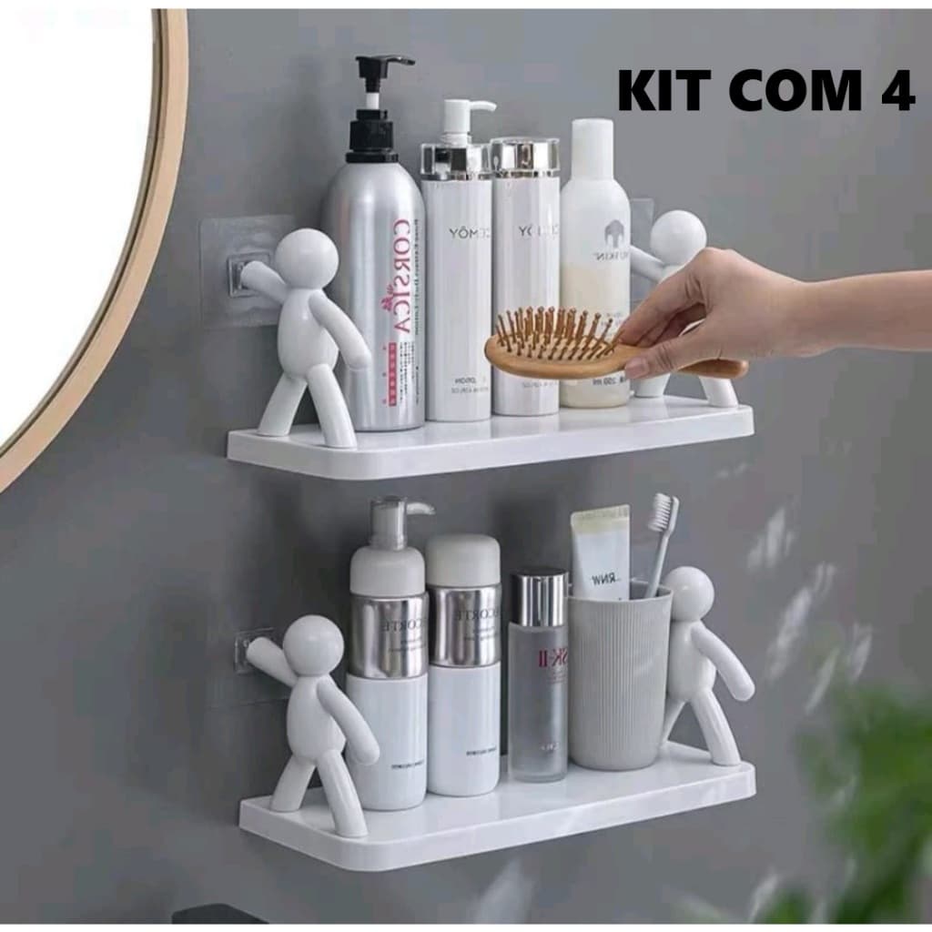Kit 4 Prateleiras Boneco Multifuncional Casa Banheiro Quarto