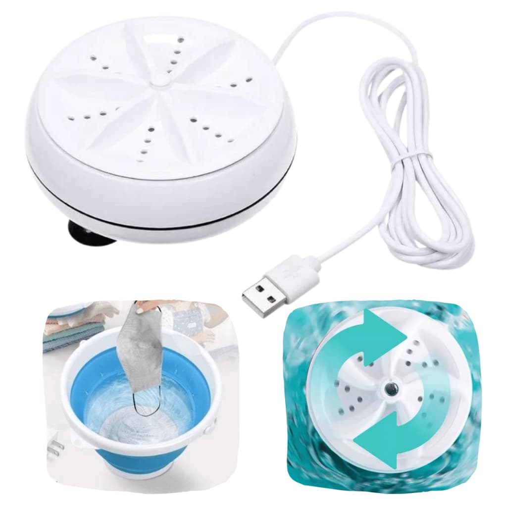 Mini Máquina de Lavar Roupas Portátil Ultrassônica Lavanderia Branco USB