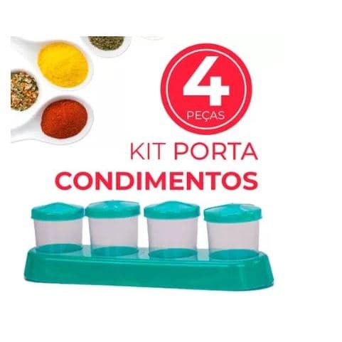 Porta Condimentos Temperos Plástico 4 Peças Com Suporte Escolha a Cor