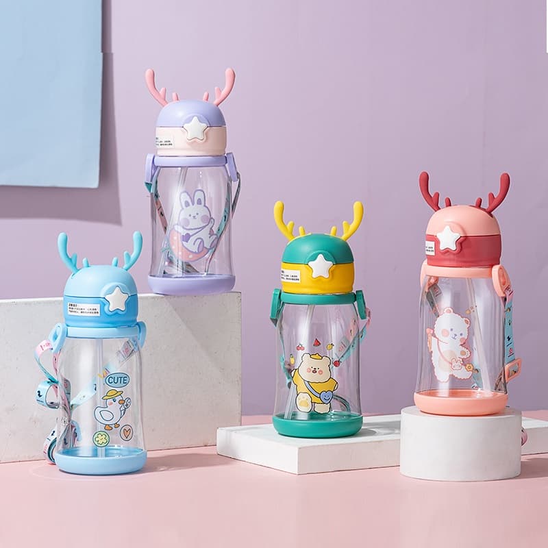 Garrafa de Água Alce Portátil Infantil Com Desenho Multicolorido
