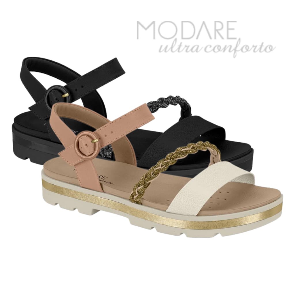 Sandalia Modare Original Feminino Ortopedico Brilho Fivela Ultraconforto Esporao Fascite Plantara