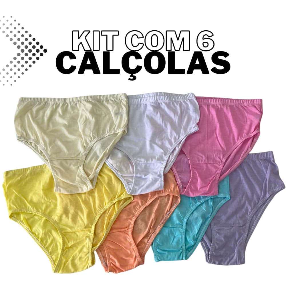 Kit com 6 calcinhas calçola para Senhoras em algodão