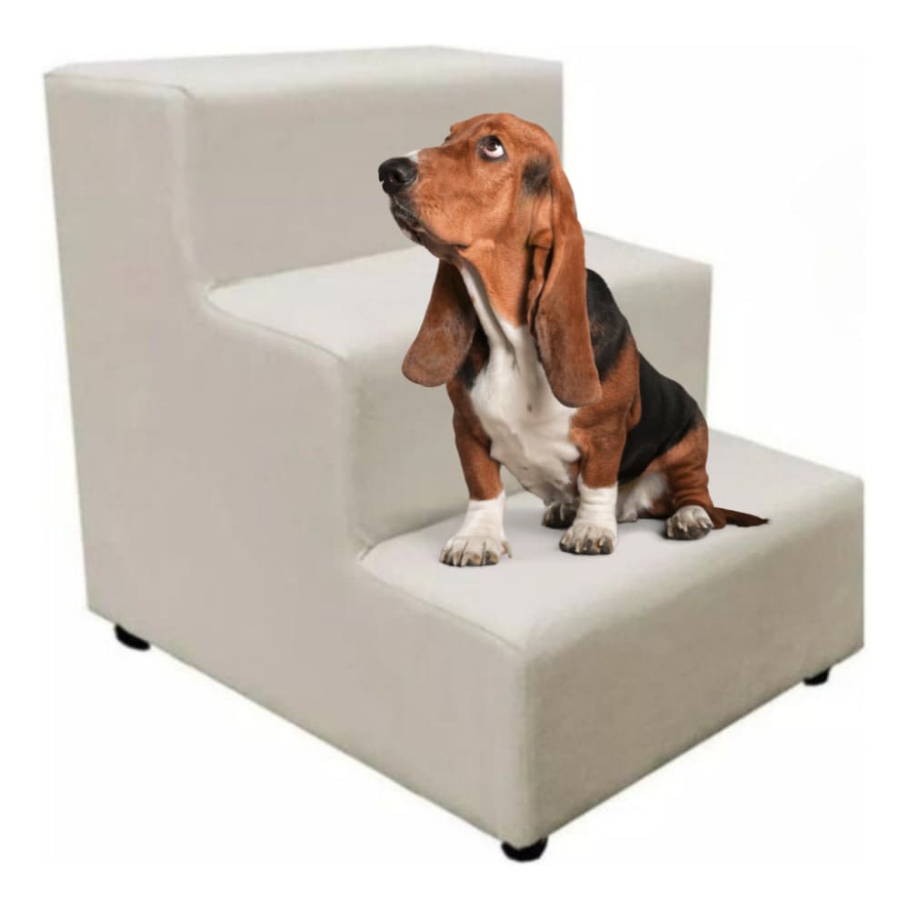 Escada Para Cachorro Cama Sofá 03 Degraus Tecido Suede Bege