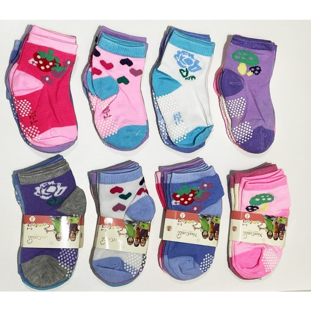 Kit 12 Pares Meia Infantil Antiderrapante Estampadinha menina de criança A PRONTA ENTREGA
