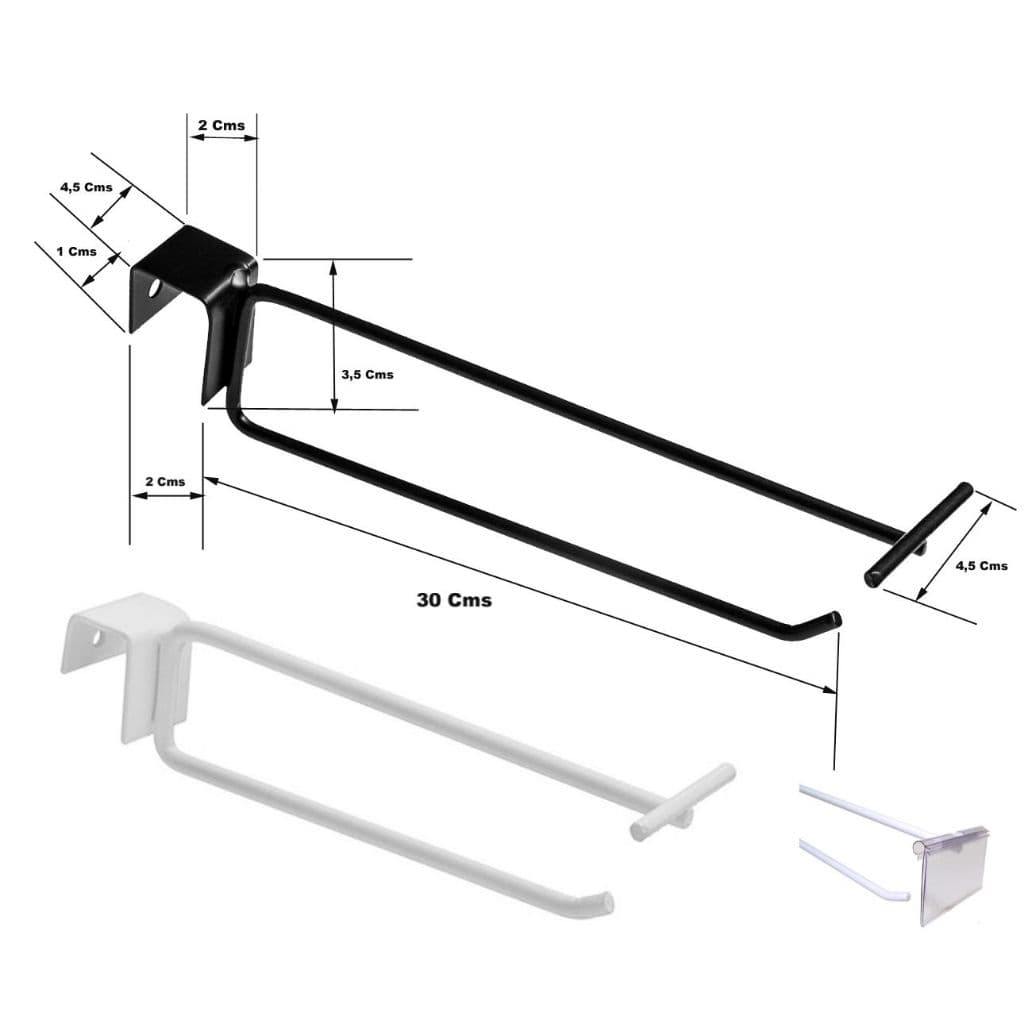 20 Ganchos Porta Preço 30 cm Para Gancheira Barra nas cores Preto ou Branco com Etiquetas