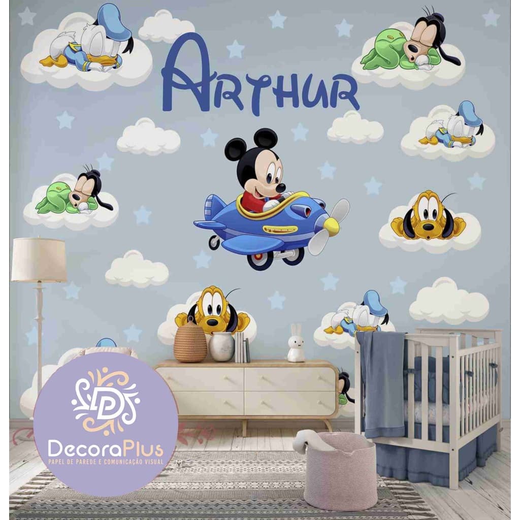 KIT 8 M² Papel De Parede Foto Mural Inteira Personalizado Infantil Balão Mágico Disney Mickey Mouse