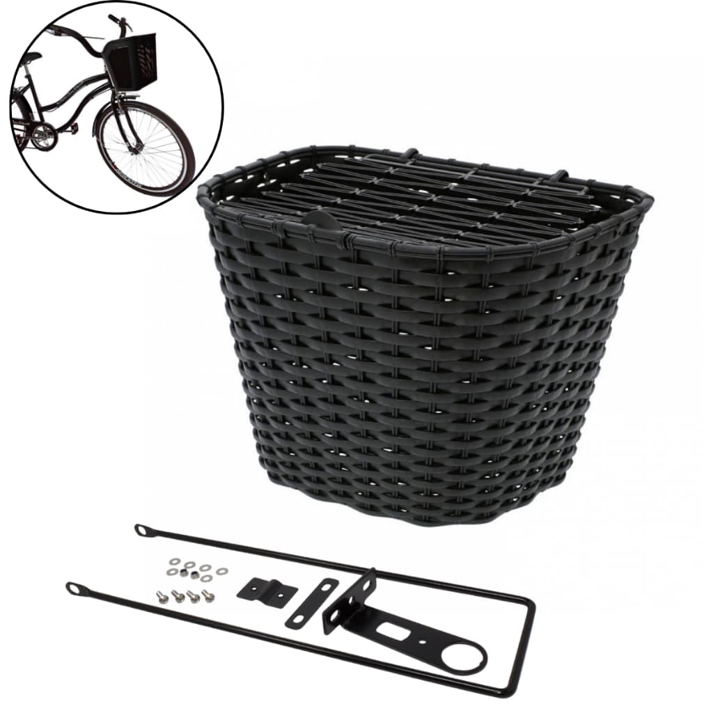 Cesta Cestinha Com Tampa de Plástico para Bicicleta Bike Aro 24 e 26 Grande Preta Resistente Reforçada