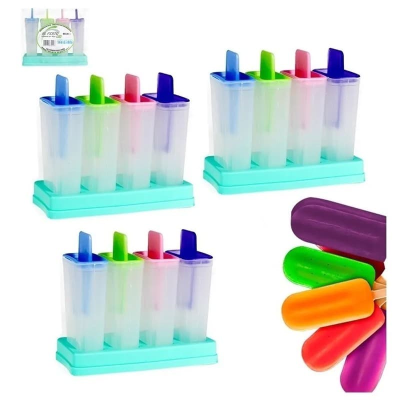 Forma de Picolé Kit Com 4 Unidades Sorvetinhos Diversos Sabores
