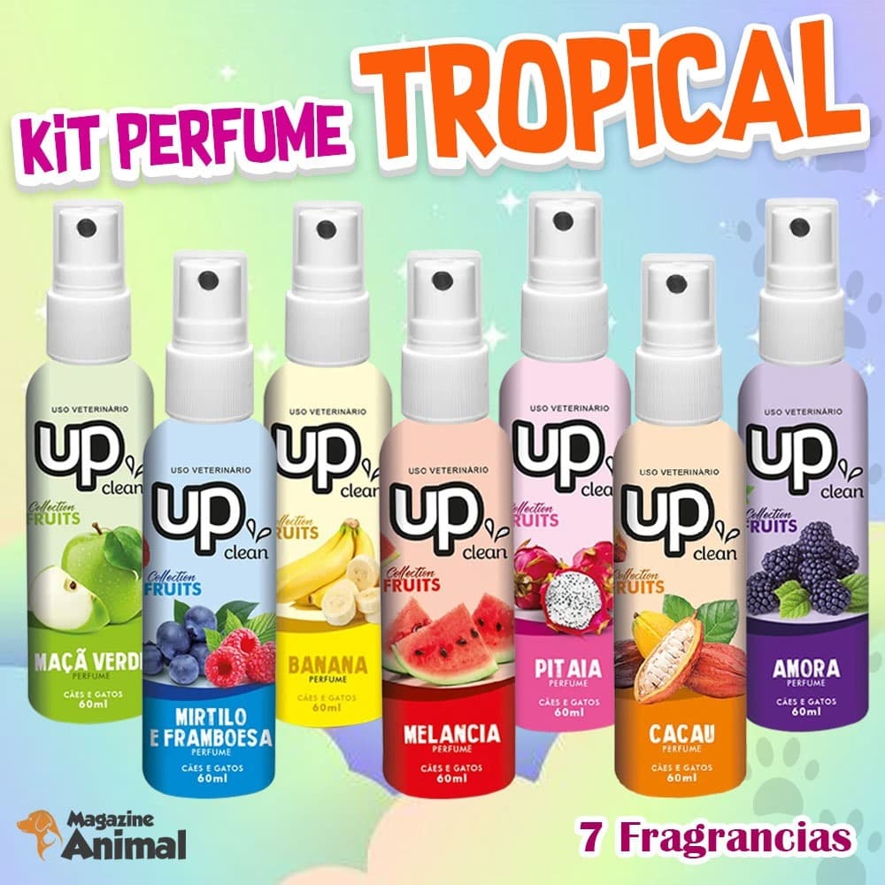Kit Perfume Para Cachorro e Gato UP Clean 60ml - 7 Fragrâncias - Colônia Pet Cheirosa Filhote e Adulto