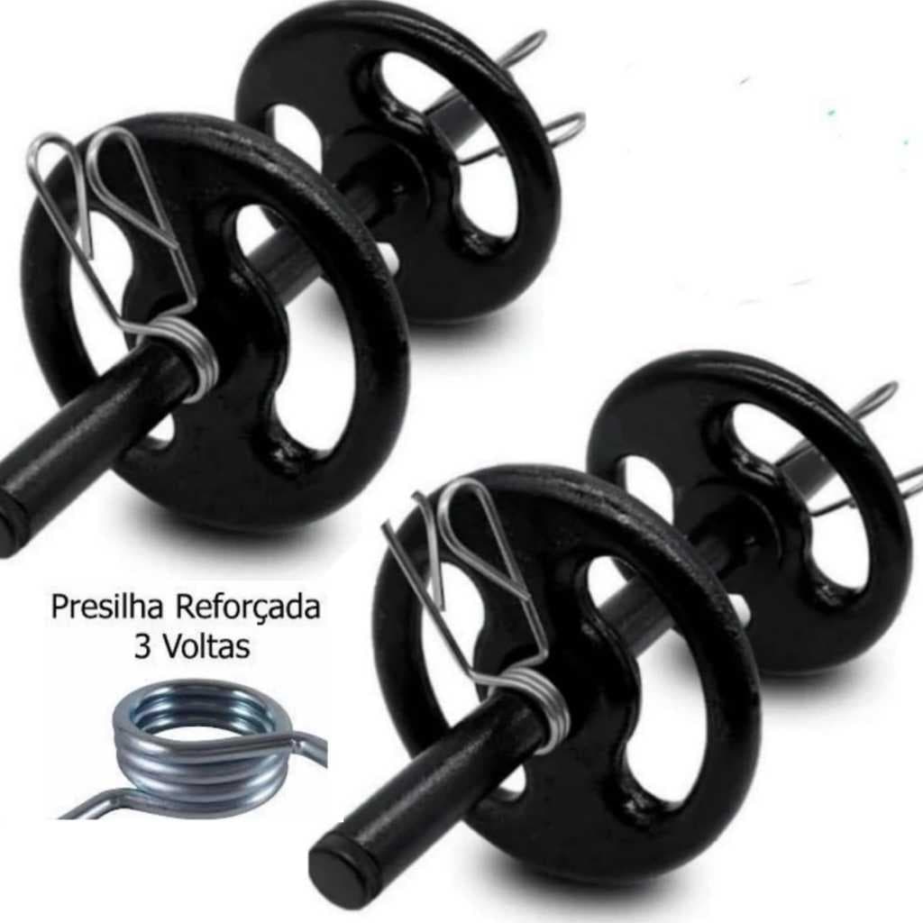 Kit Musculação 2 Barra Oca 40cm + 4 Anilhas Pintadas 2kg +4 Presilhas