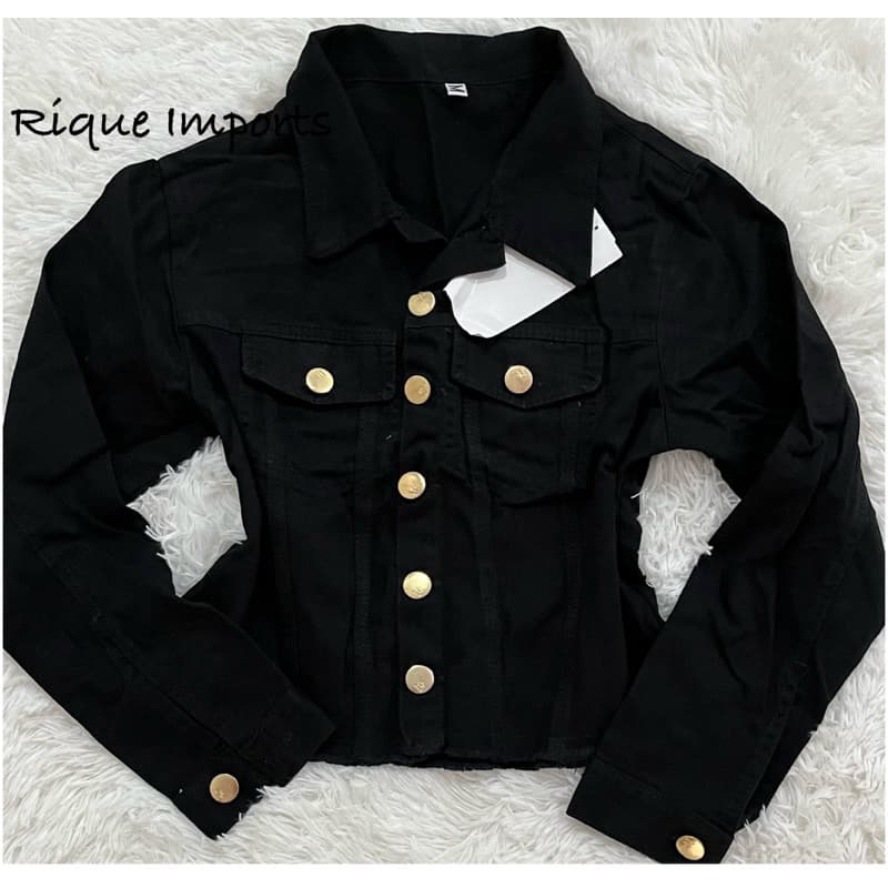 Jaqueta Jeans Feminina Preta Linha Premium