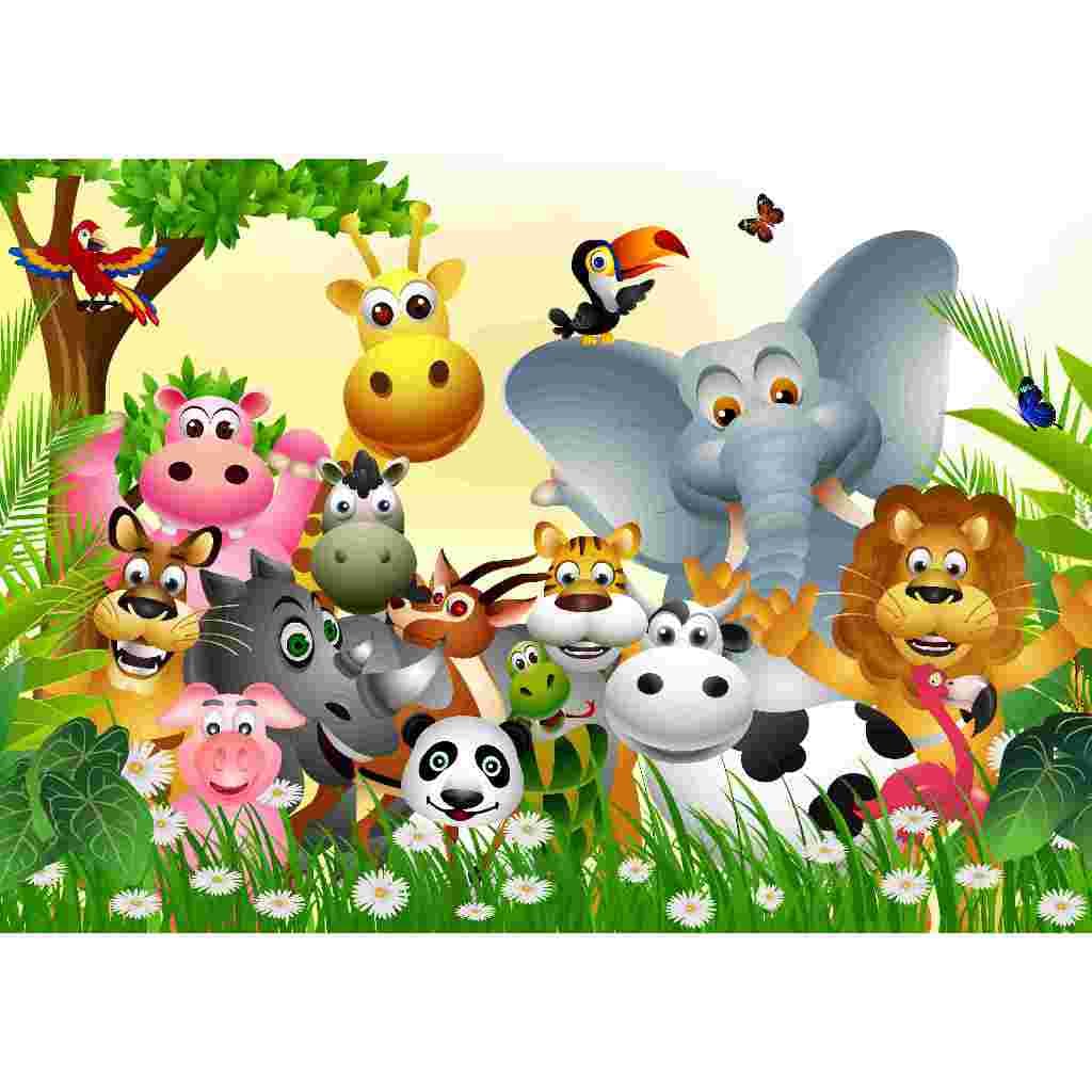 Painel festa decoração banner  infantil só um bolinho selva safari  era do gelo mamute pinguim leão girafa  hipopótamo  esquilo safari baby animais