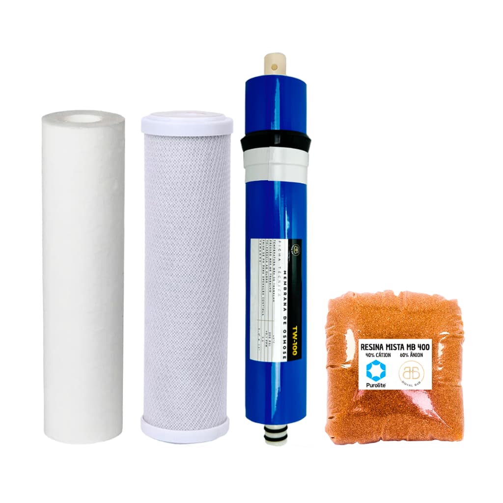 Kit Refil Reposição Deionizador Osmose Membrana 100gpd Resina Mista
