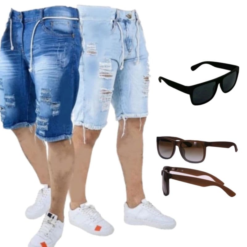 Bermuda Masculina Rasgada Premium C/ Lycra queima de estoque + óculos