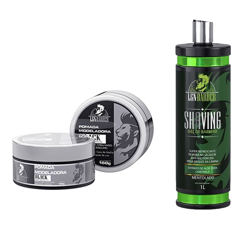 1Un Shaving gel para barbear - 1L + 1Un cera capilar black  - 150g - LGN Barber