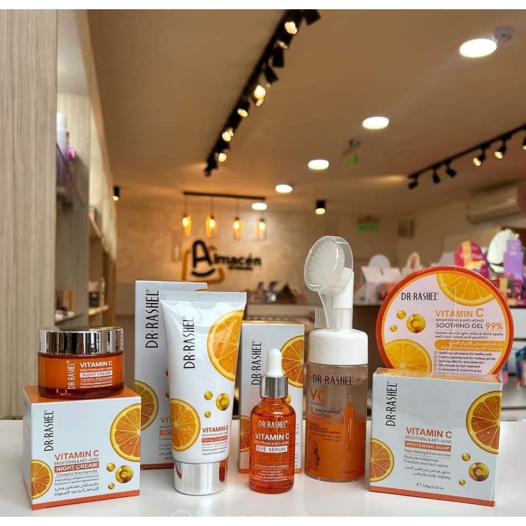 Kit 6 produtos Dr Rashel Vitamina C e Antienvelhecimento- creme/sabonete facial/sérum área dos olhos/mousse/gel/sabonete