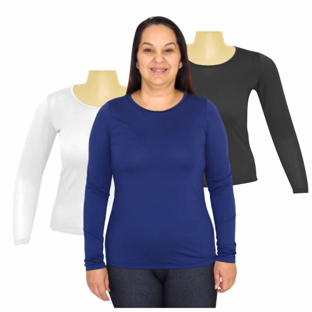 Kit 3 Camisetas Blusas Feminina Segunda Pele Térmica Manga Longa Plus Size