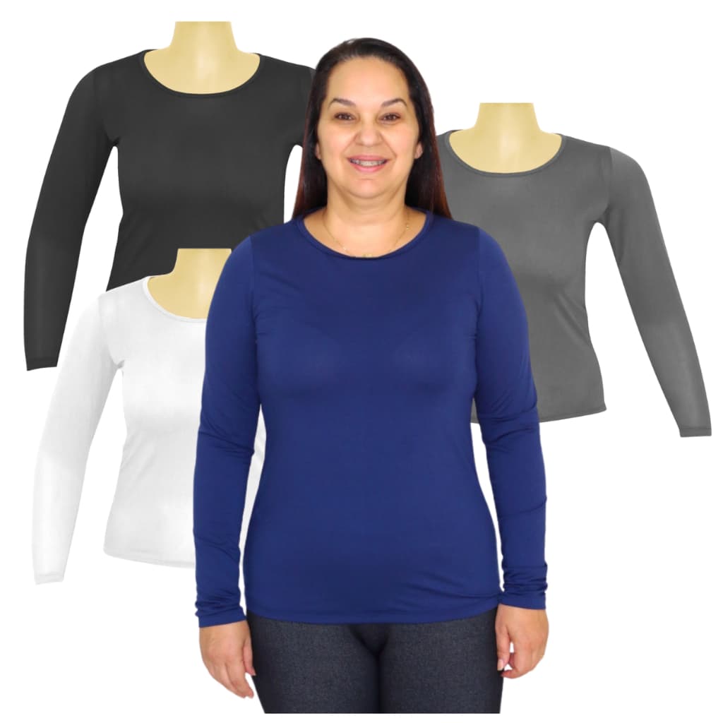 Kit 4 Camisetas Blusa Feminina Segunda Pele Térmica Manga Longa Plus Size