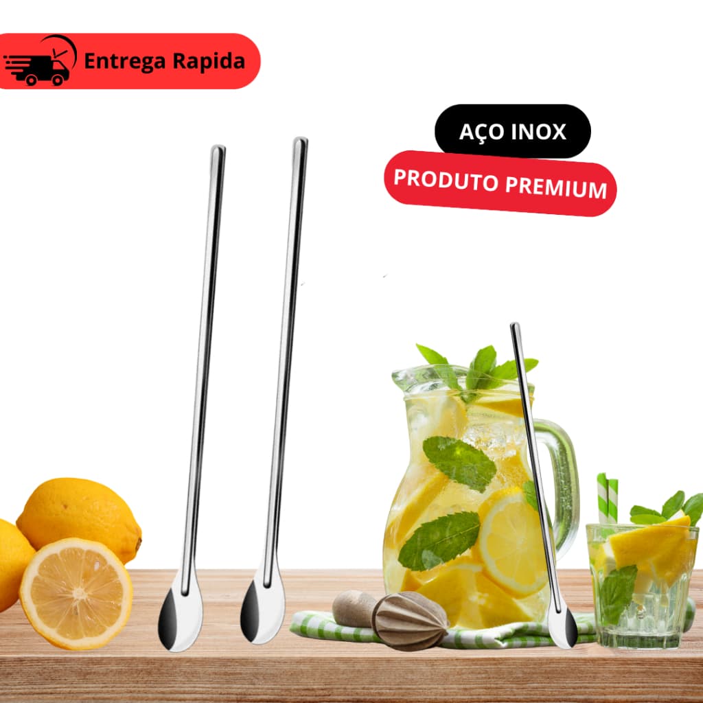 Kit 3 Colheres Para Drinks Sucos Bailarina De Aço Inox 30cm Profissional Barman