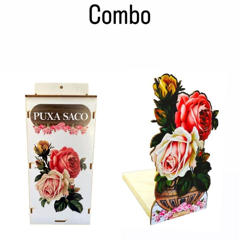 Jogo Porta Papel Toalha E Puxa Saco De Parede Em MDF - FLOR