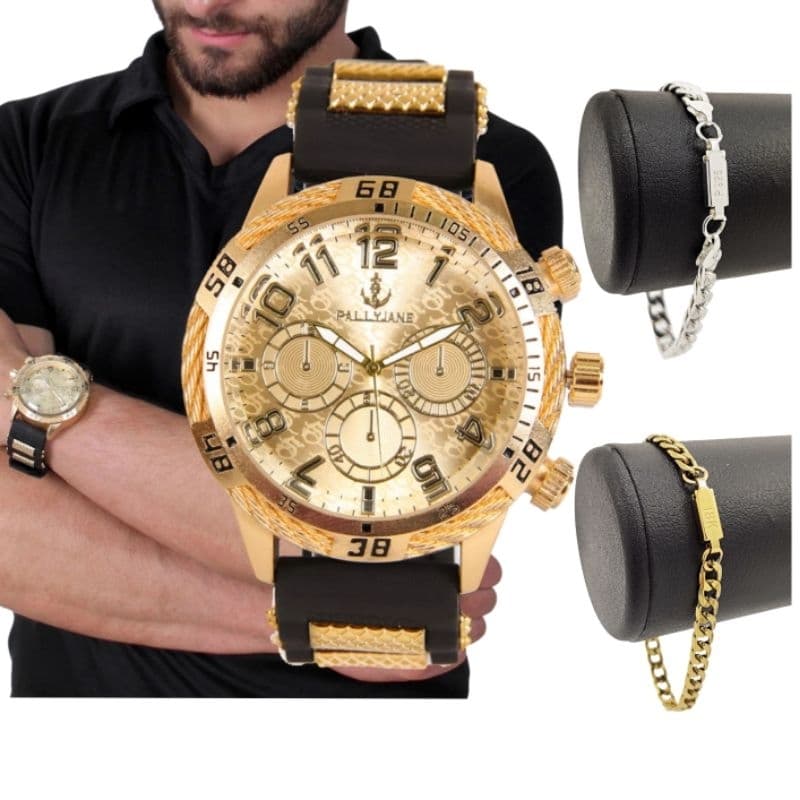 Relógio Masculino Preto C/ Dourado luxo Preço de fabrica para o natal