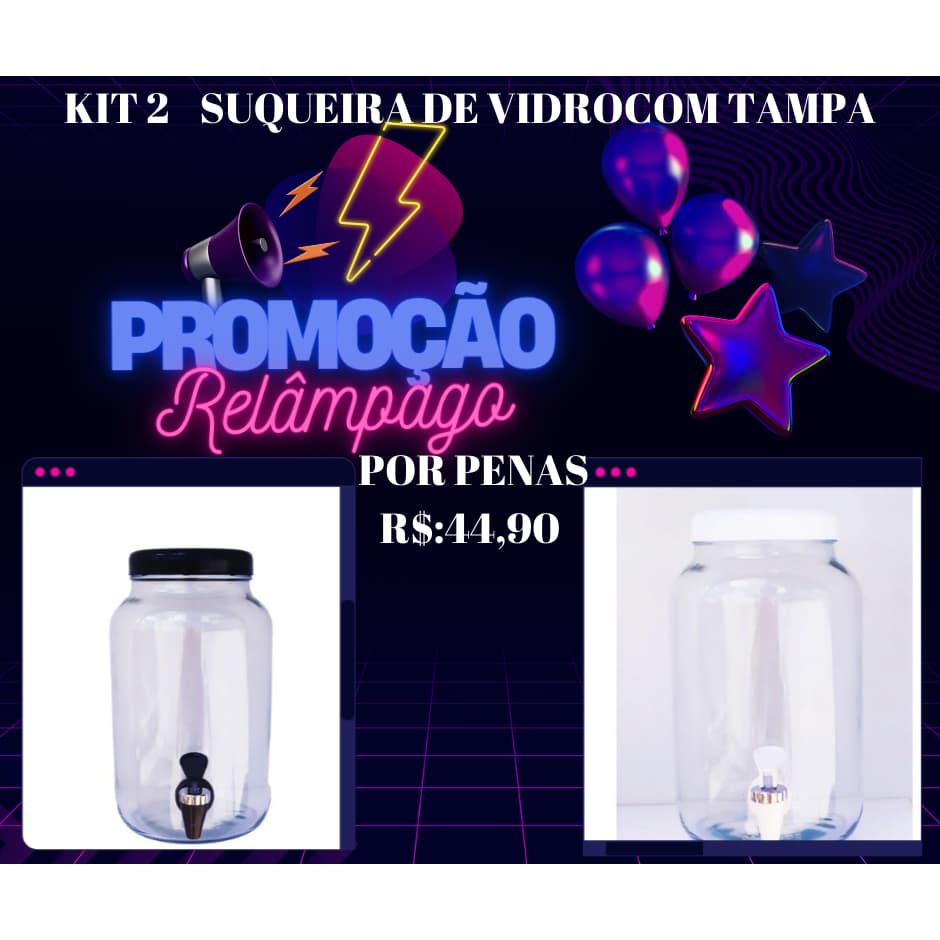 suqueira de vidro com torneira  preta 2 unidades