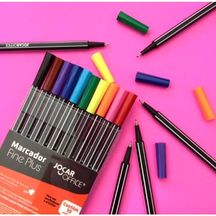 Caneta 10 Cores Ponta Fina Colorida Fine Line 0.4mm Jocar Office