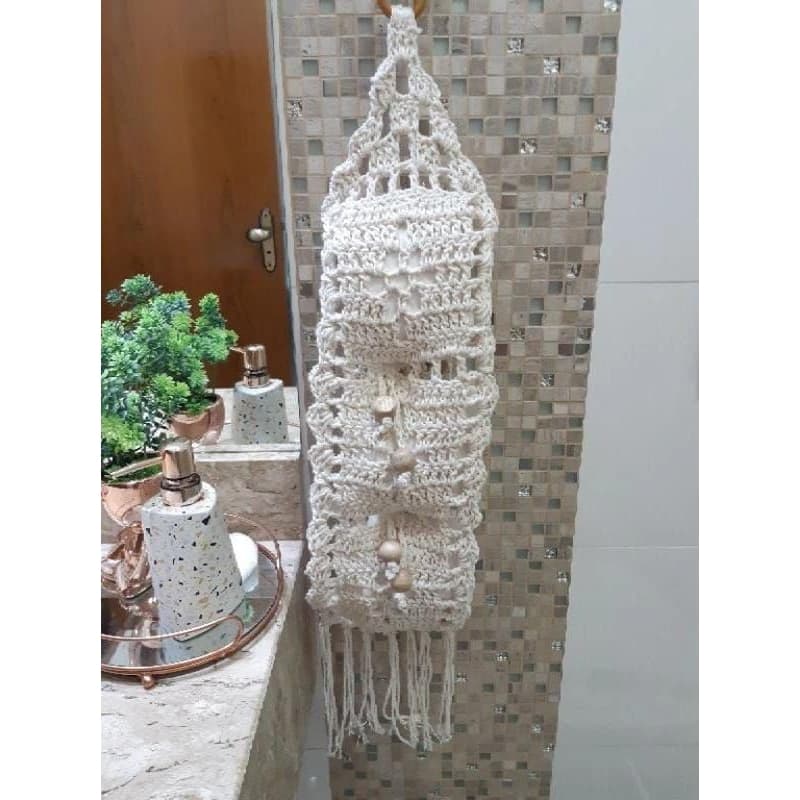 Porta papel higiênico croche com bolinhas decorativas promoção.