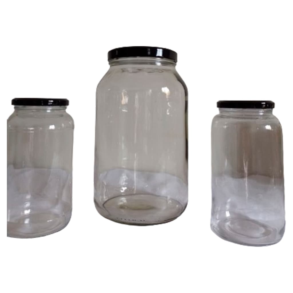 Kit 3 Potes de Vidro 3L e 750ML Frasco Com Tampa Alumínio Para Mantimentos