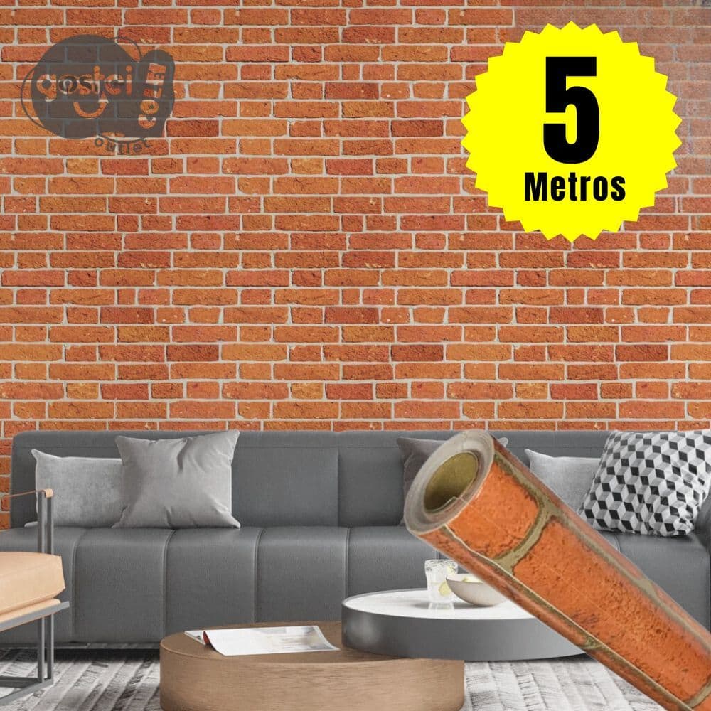 Papel de Parede Premium Autoadesivo Tijolinhos Rústico Sala Quarto 5m x 45cm