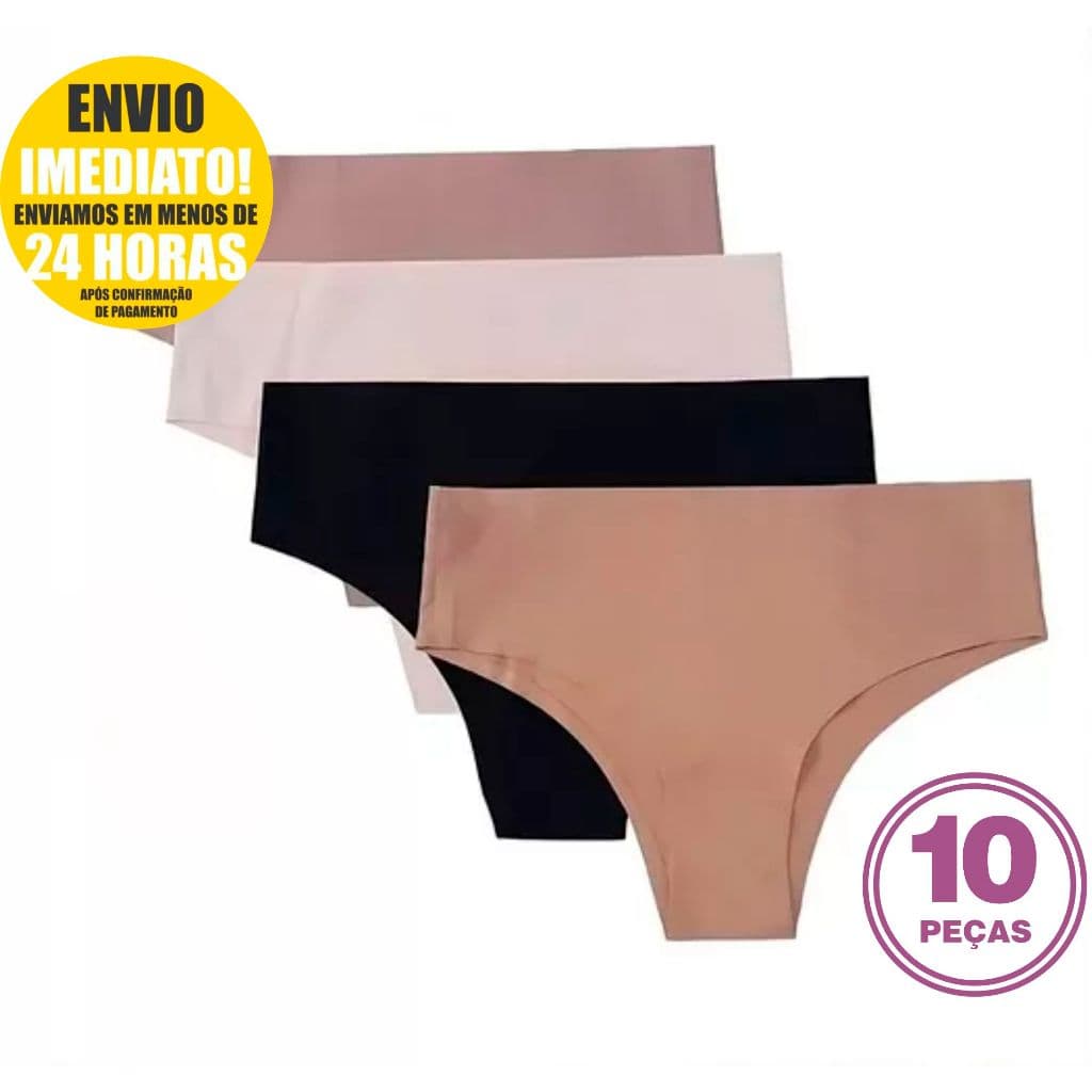 Kit 10 Calcinhas Calçola Tanga Cós Alto Lisas Segura Barriga Cintura Alta Microfibra Redutora de Medidas