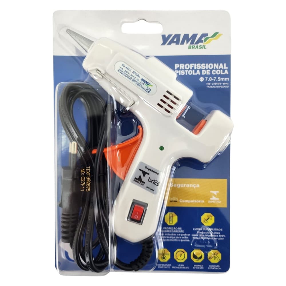 Pistola Aplicador Cola Quente Pequeno Yama 20w Com Botão Bivolt - SD-A601 (Bastão Fino)
