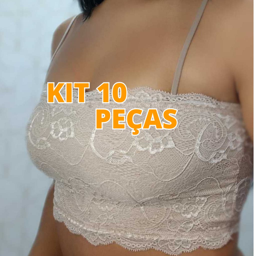 Kit 10 CROPEDD DE RENDA  alça fina sem bojo top faixa Croped Rendado cod.1589