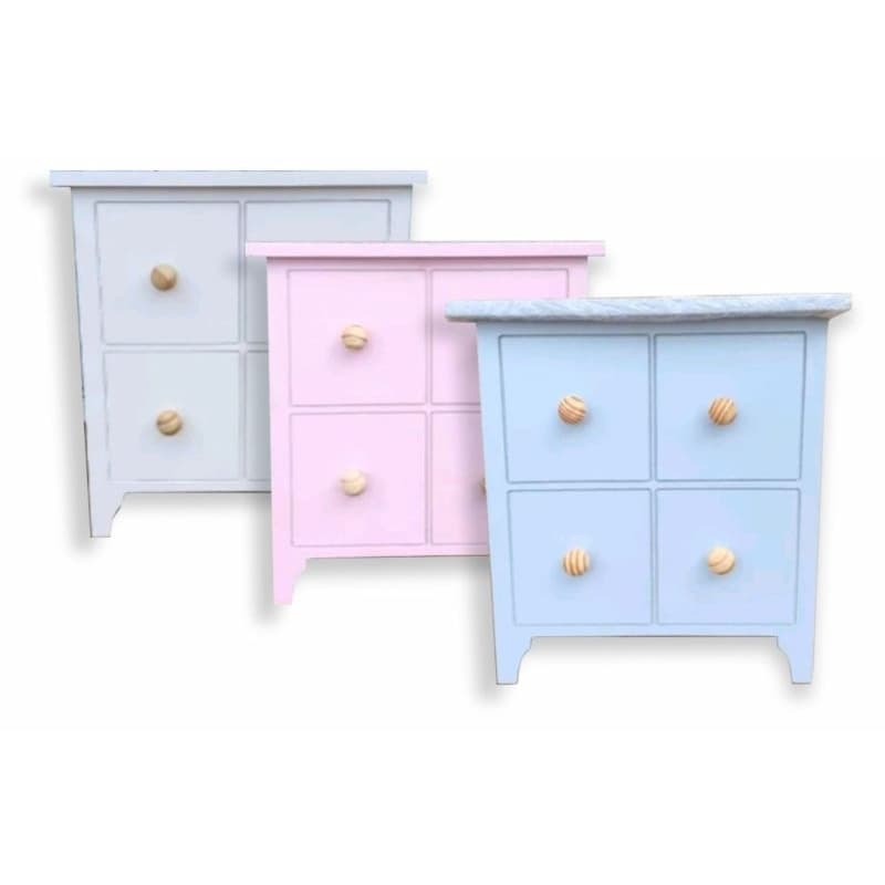 Promoção Cômoda fake Desmontável mini com 3 Branco Rosa Azul.