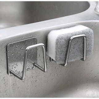 Porta Esponja Aço Cromado Gancho Com Adesivo Inoxidável De Suporte Para Bucha De Pia Toalha Multiuso Prateleira de Casa Cozinha