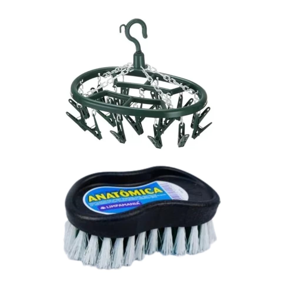 Varal de Plastico 18 Prendedores Para Calcinha Cueca Meia | Escova Anatomica Multiuso Anatômica Para  Roupa Tênis Tapete