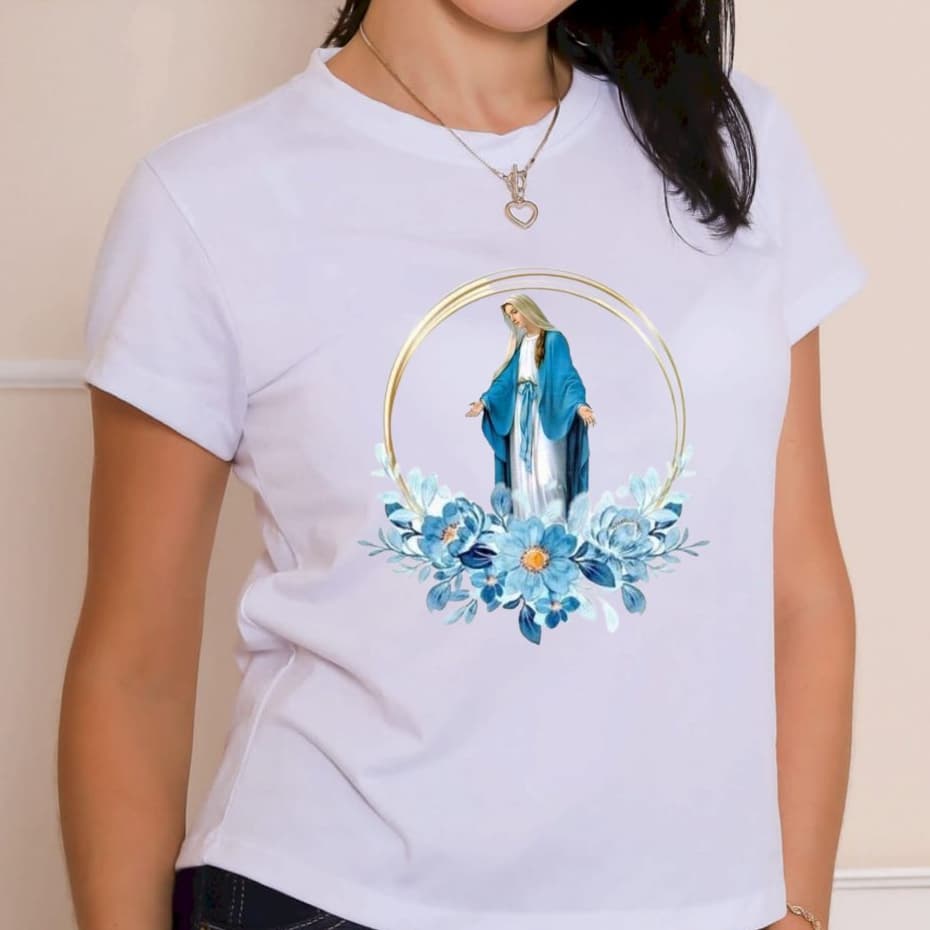 baby look feminina Nossa Senhora das Graças, camiseta tshirt cristã, gospel