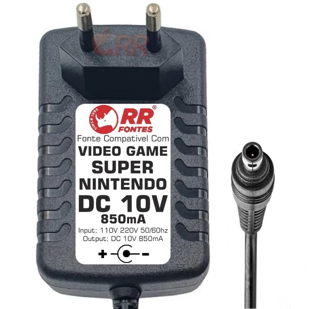 Fonte Carregador Super Nintendo, Super Nes, DC 10v 850ma Bivolt