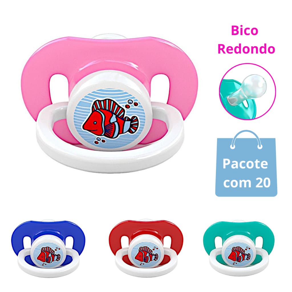 Chupeta  Redonda Bebê Tropical Bico de Silicone Redondo PCT 20 UN - Chupetas Pacote Menino Menina Tamanho 2 + 6 meses