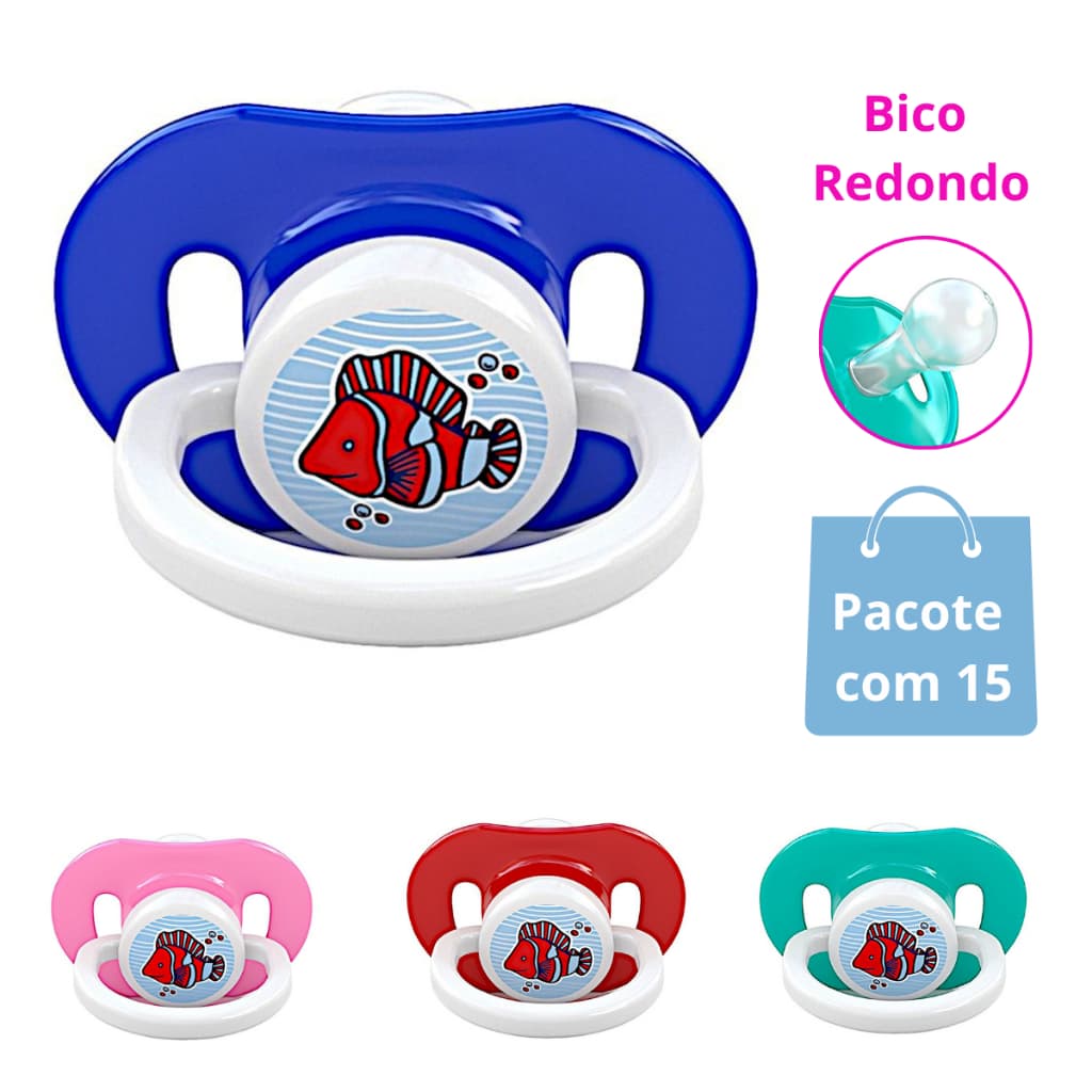 Chupeta Redondas Pacote Menino Menina Tamanho 2 + 6 meses - Chupetas Tropical Bico de Silicone Redondo PCT 15 UN