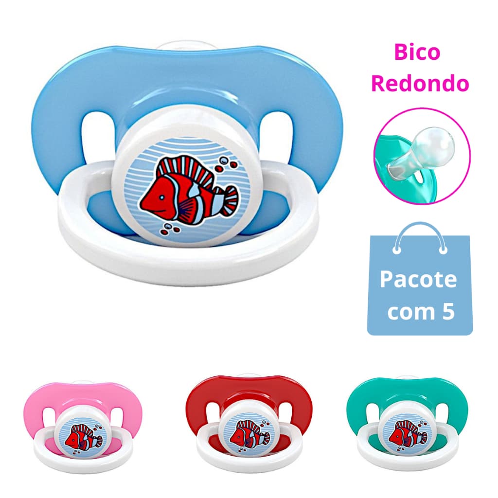 Chupetas Bico Redondo de Silicone Tropical PCT 5 UN - Chupetas Menino Menina no Pacote 5 unidades Tamanho 2 + 6 meses