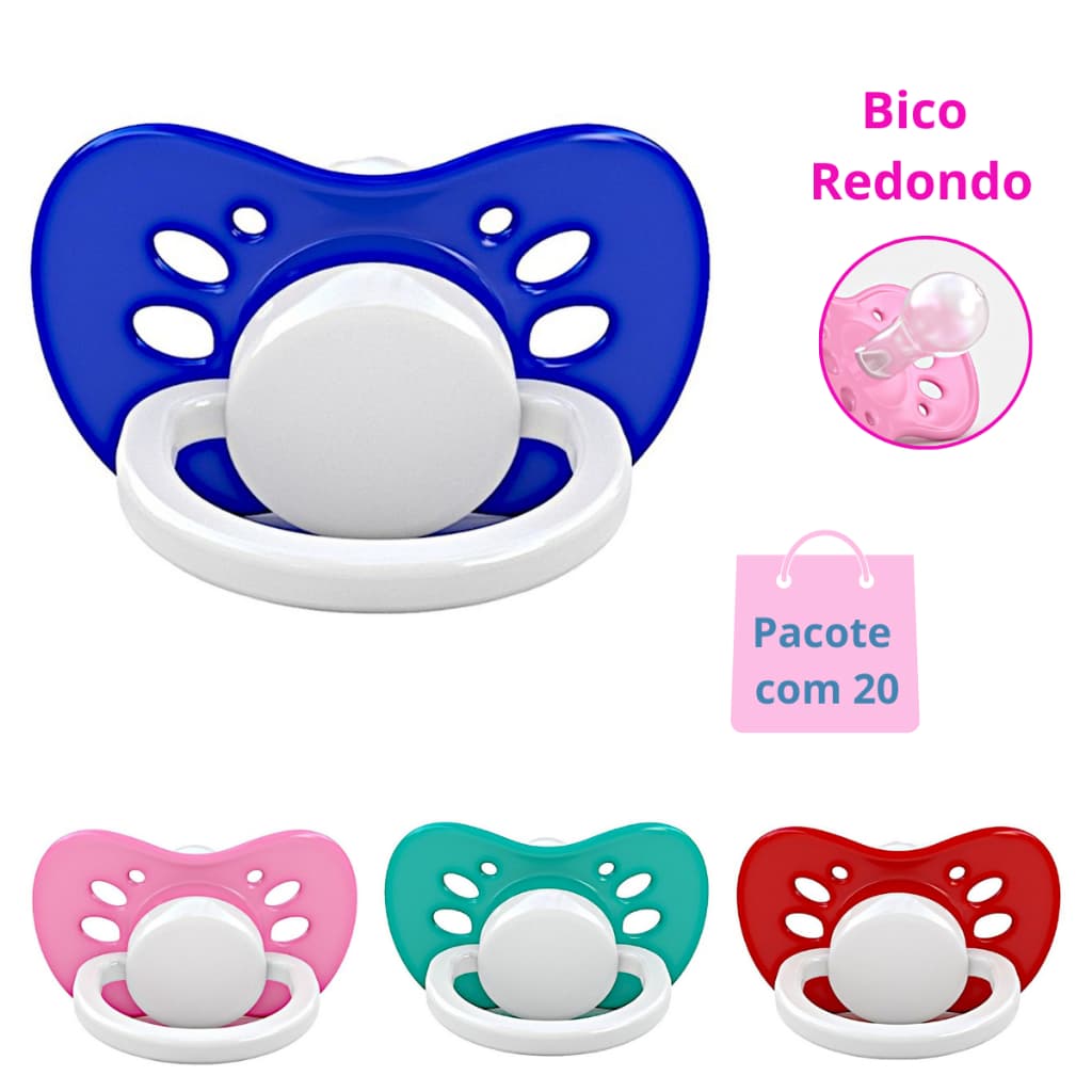 Chupetas Redonda Ventilada Bico de Silicone Redondo PCT 20 - Chupetas Menino Menina no Pacote 20 unidades Tamanho 2 + 6 meses Premium Redondas