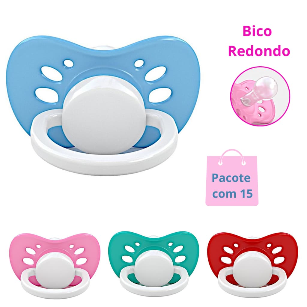Chupetas Ventilada Bico de Silicone Redondo Menino Menina PAC 15 unidades Tamanho 2 +6 meses Redonda