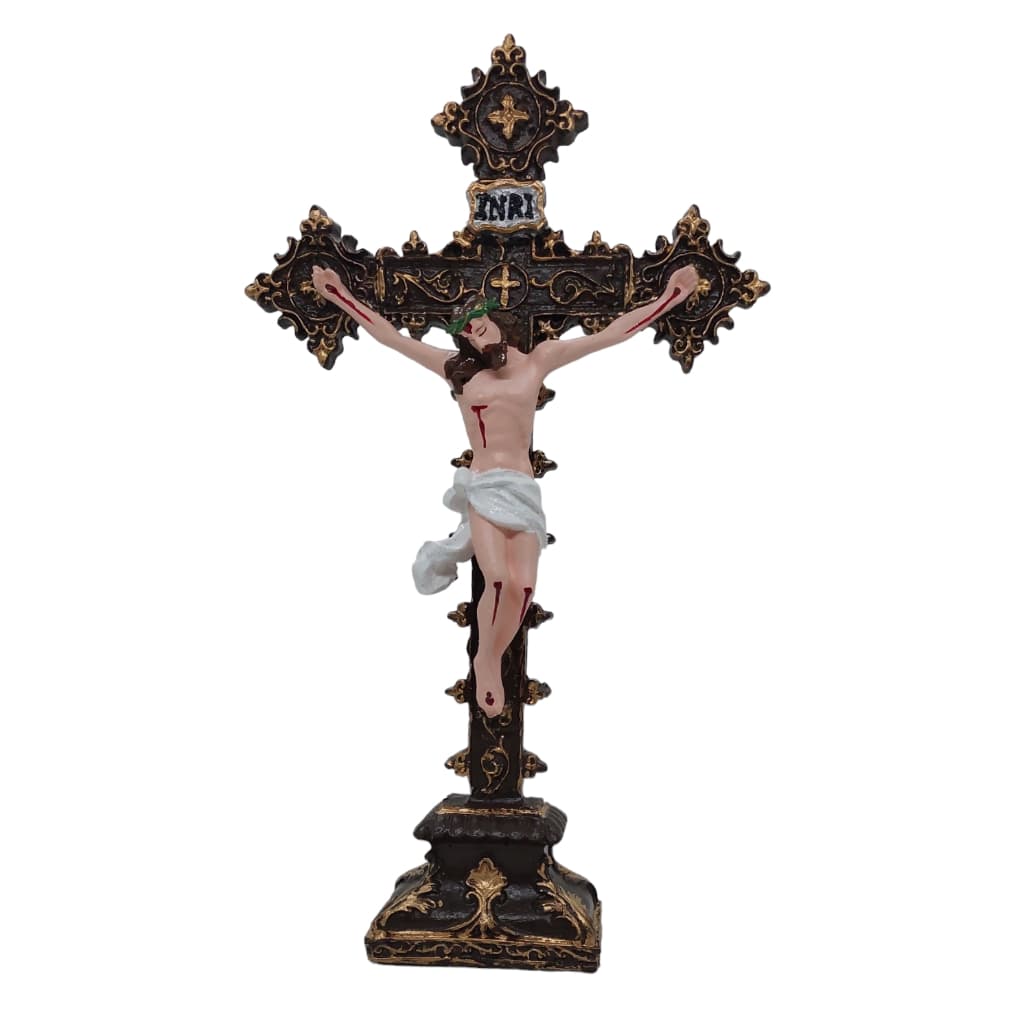 Crucifixo Completo de Resina 28cm Detalhado Decoração Mesa